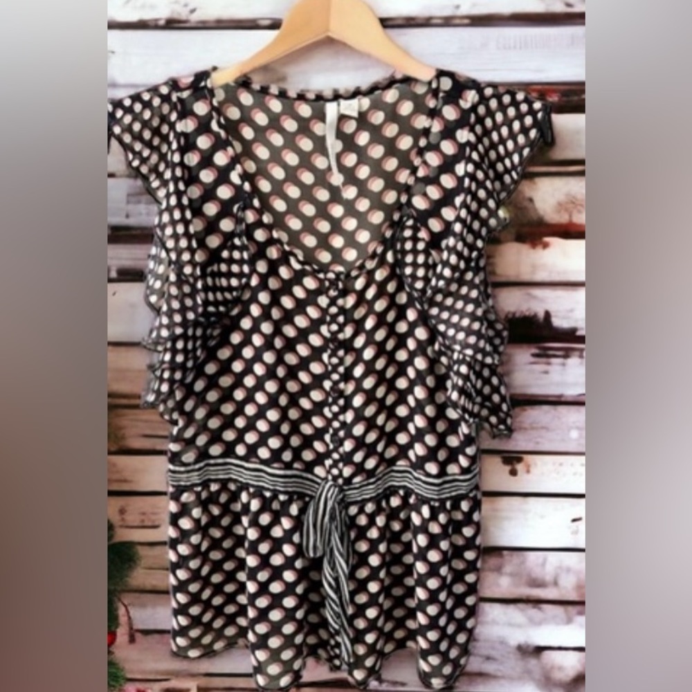 Lauren Conrad Rockabilly Top Peplum Pinup Silhouette Ruffle Polka Dot Medium